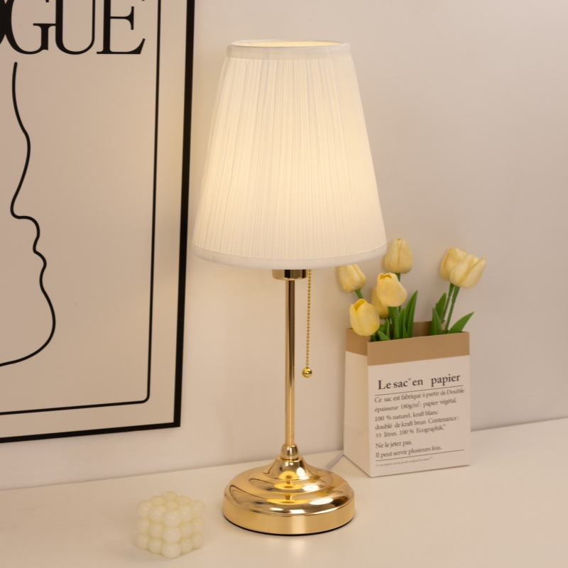 Astral Glow - Elegant Fabric Empire Shade Table Lamp with Pull Chain