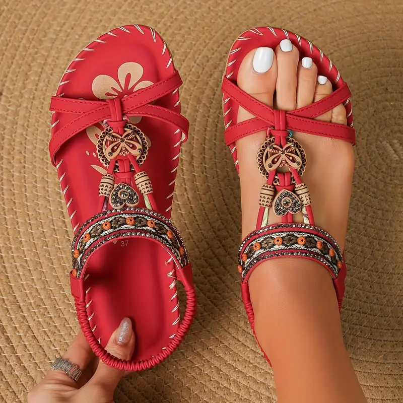 Akira boho-style open-toe elastic strap sandals
