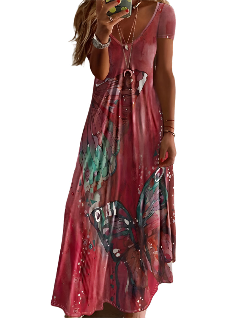 Gracie - Butterfly print V-neck dress