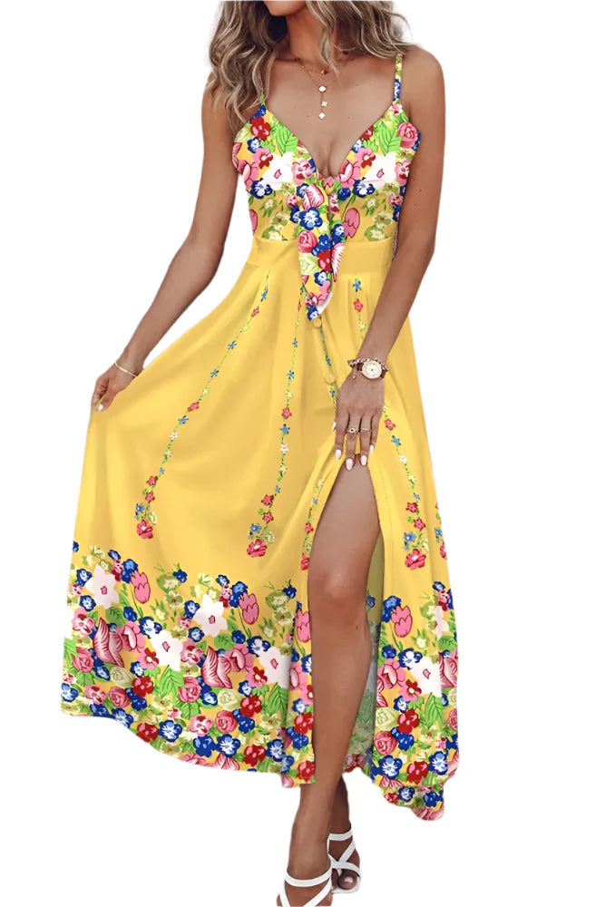 Ellie - Casual Print Long Spaghetti Strap Dress