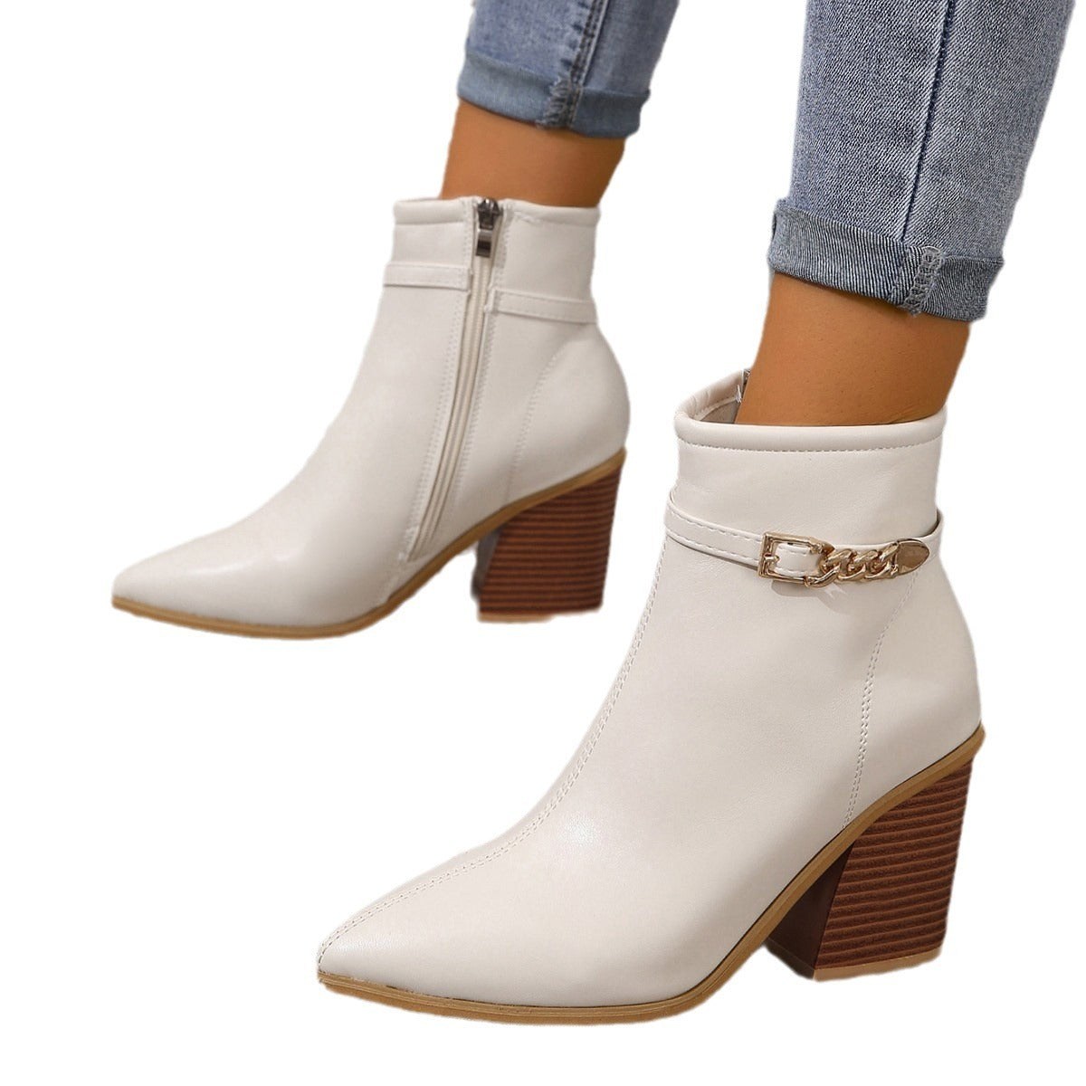 Sierra stacked heel boots with side zip