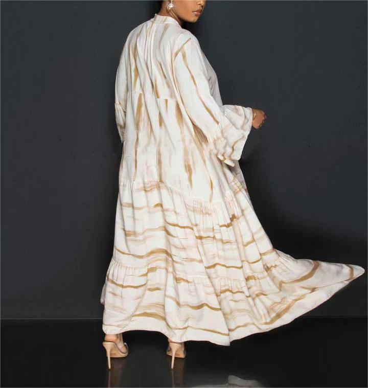 Lillian - Casual Print Abaya Dress with Long Ruffle Sleeves