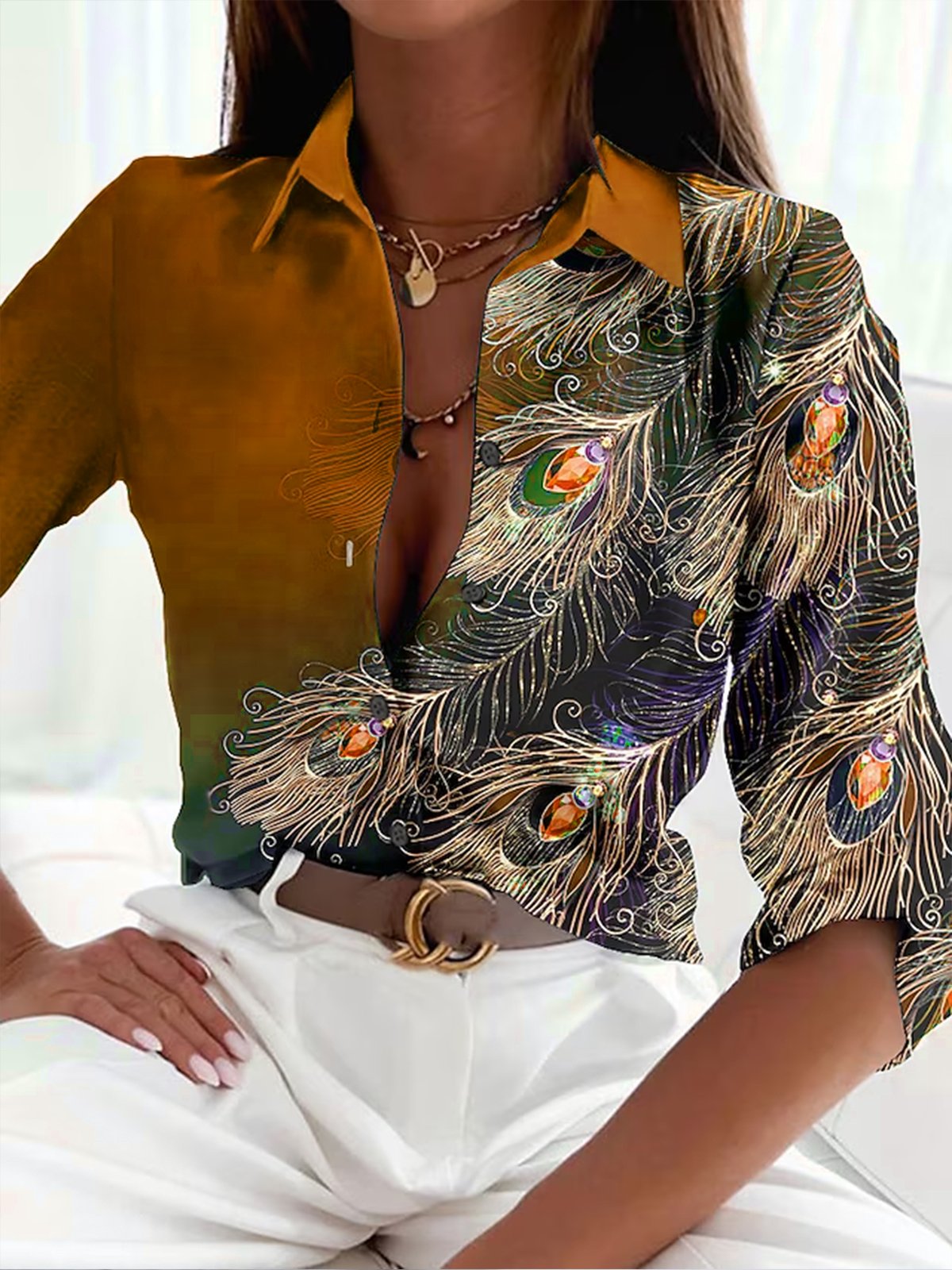 Feather Print Blouse