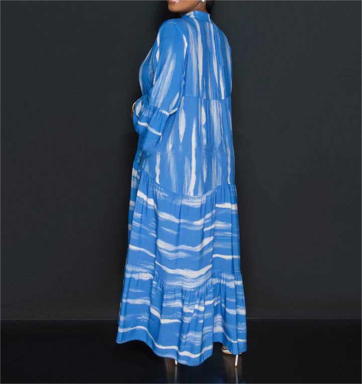Lillian - Casual Print Abaya Dress with Long Ruffle Sleeves