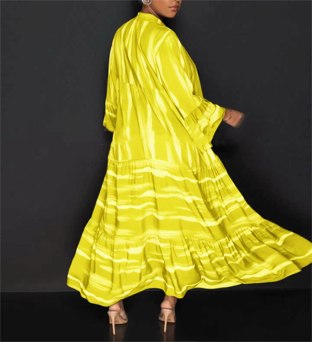 Lillian - Casual Print Abaya Dress with Long Ruffle Sleeves