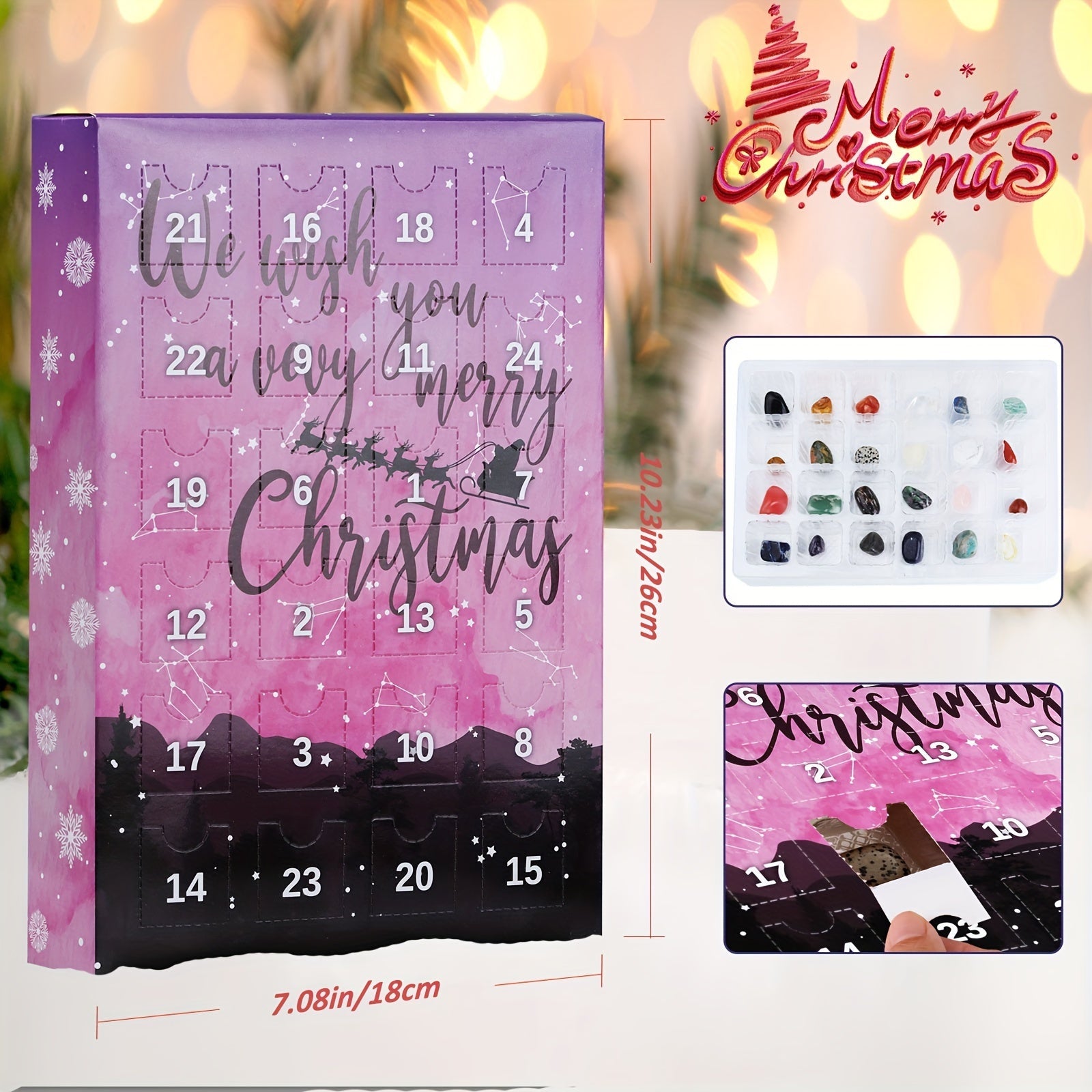 1 Christmas Gemstone Advent Calendar with 24 Natural Quartz Crystals