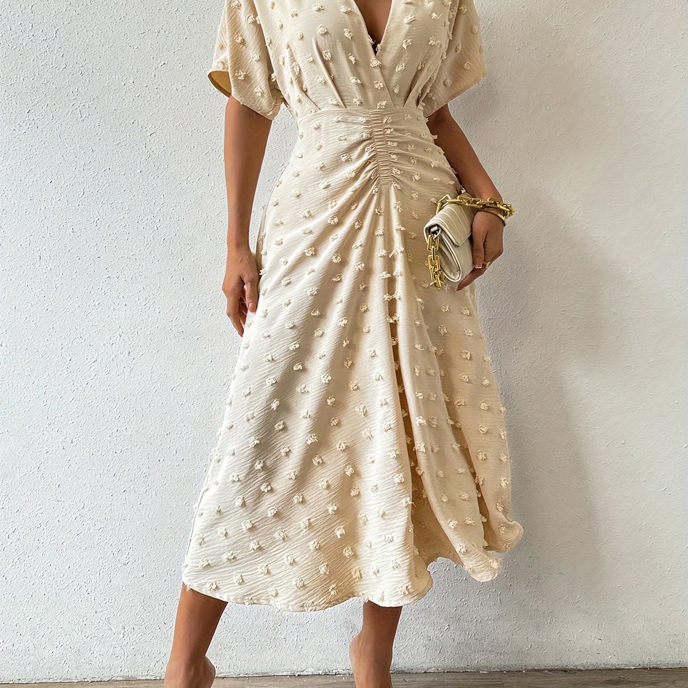 Selma - Comfortable V-neck pleated midi dress