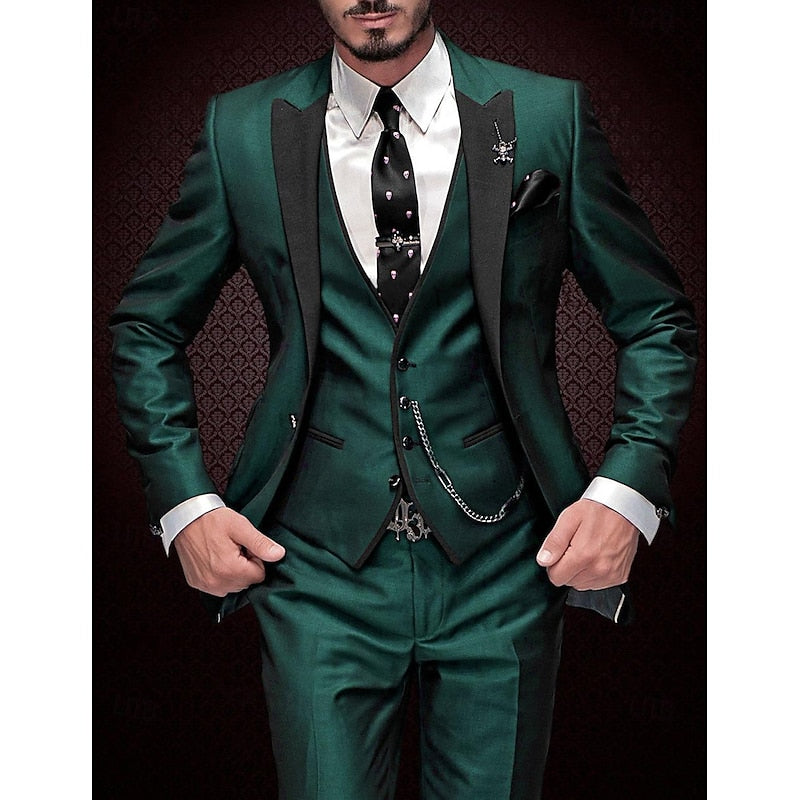 Men's 3-piece linen business suit: blazer, waistcoat, and pants