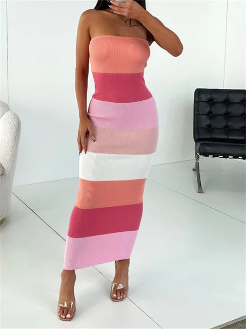 Silly Striped Strapless Bodycon Tube Dress