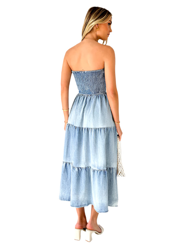 エヴェラ- ストラップレスデニムマキシドレス