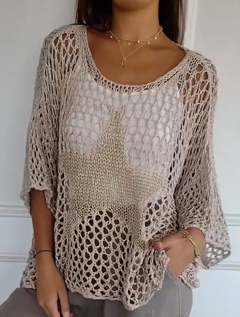 イザベラ – ゴールド装飾の星型クロシェシャツ