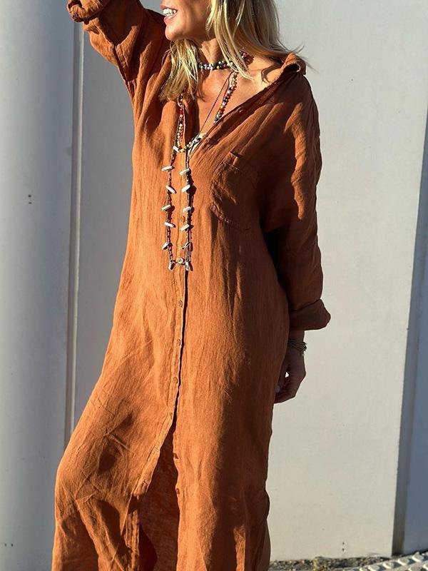 Beverly - Elegant long-sleeve shirt dress with turn-down collar