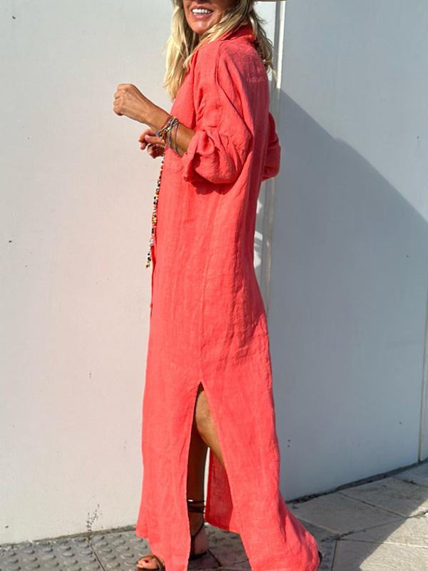 Beverly - Elegant long-sleeve shirt dress with turn-down collar