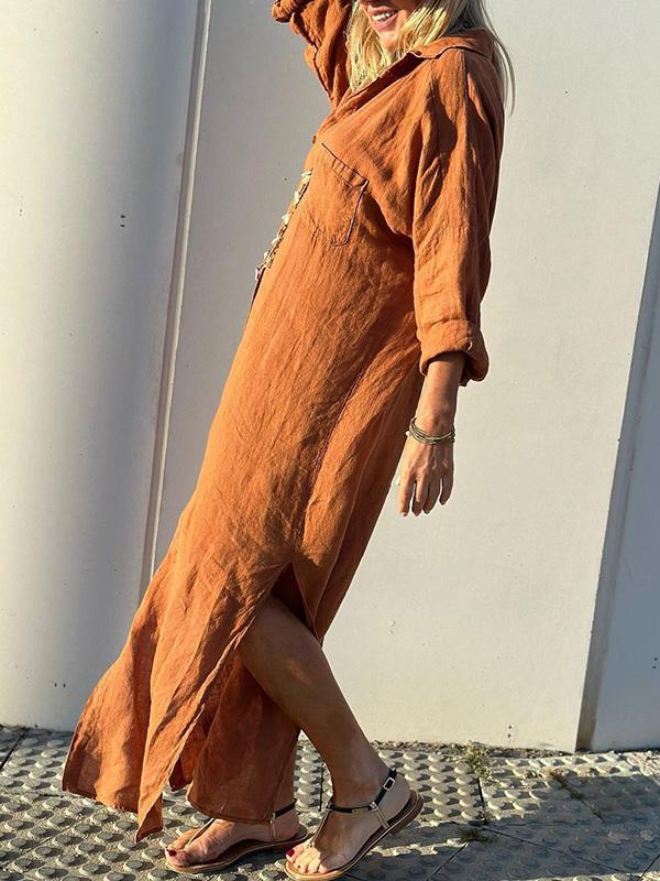 Beverly - Elegant long-sleeve shirt dress with turn-down collar