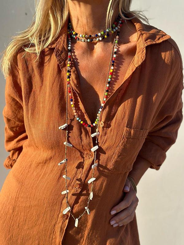 Beverly - Elegant long-sleeve shirt dress with turn-down collar