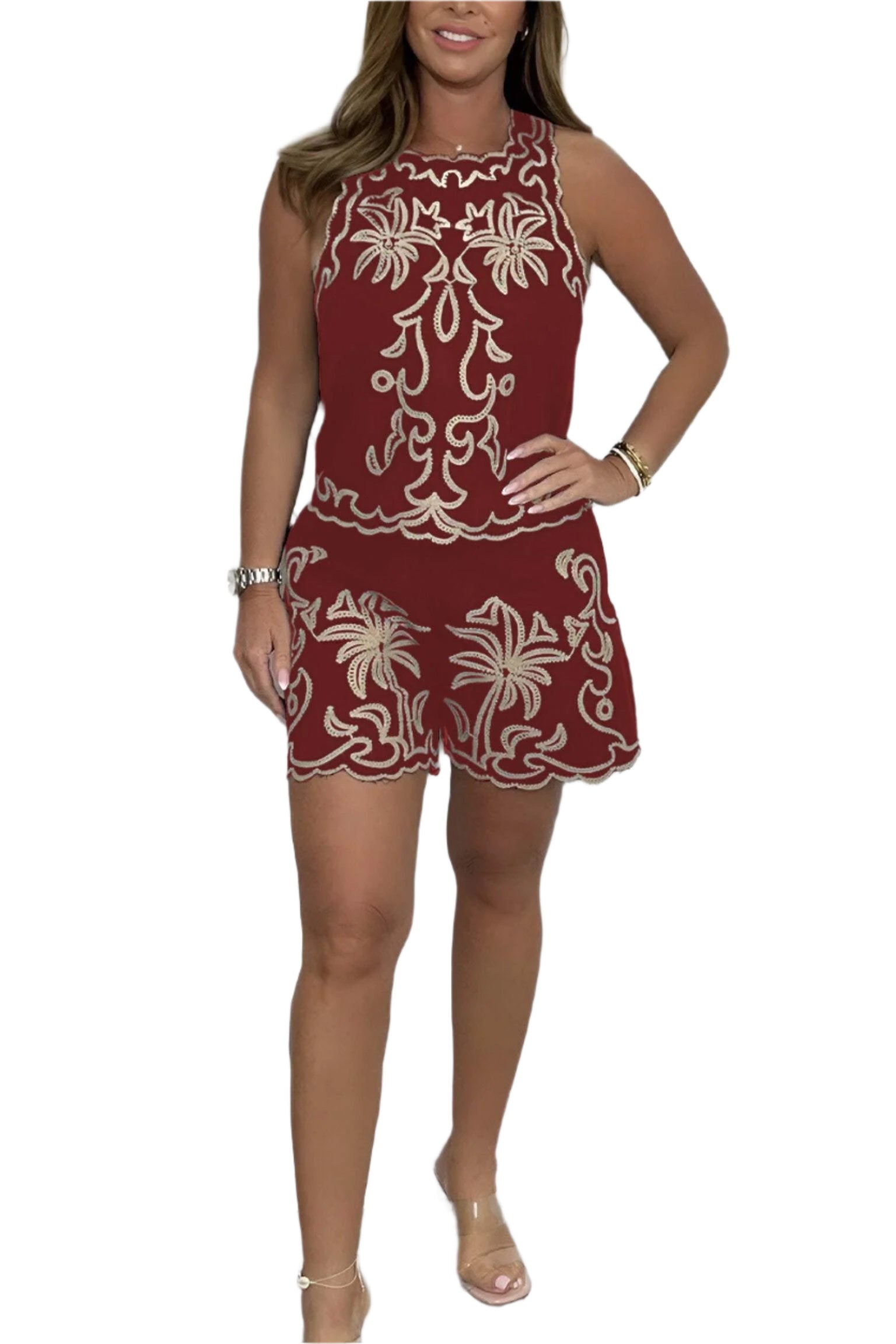 Bella - Tree Print Sleeveless Top and Shorts Set