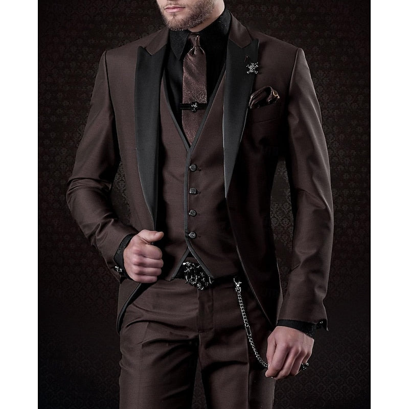 Men's 3-piece linen business suit: blazer, waistcoat, and pants