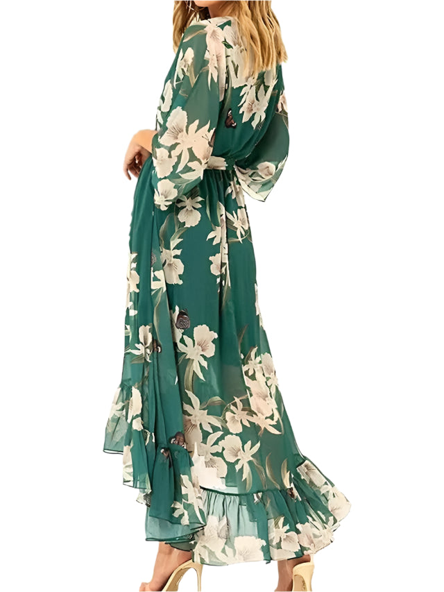 Astrid – Green 3/4 sleeve and V-neck maxi dress