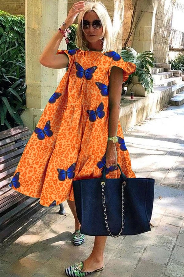 Brunhilde - Short Sleeve Floral Ruffle Dress