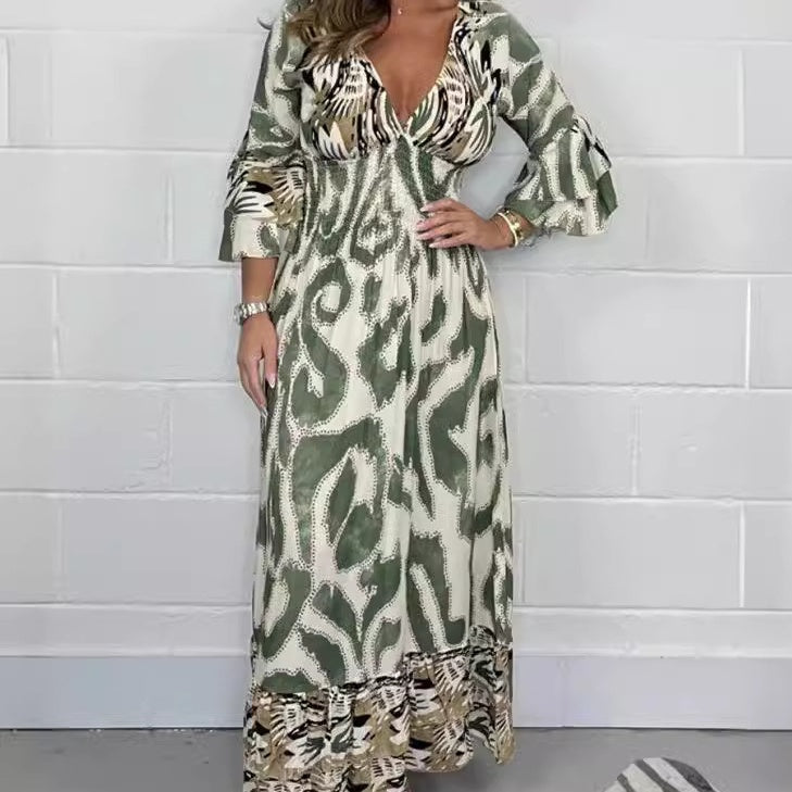 Grey – Deep V-neck long sleeve dress