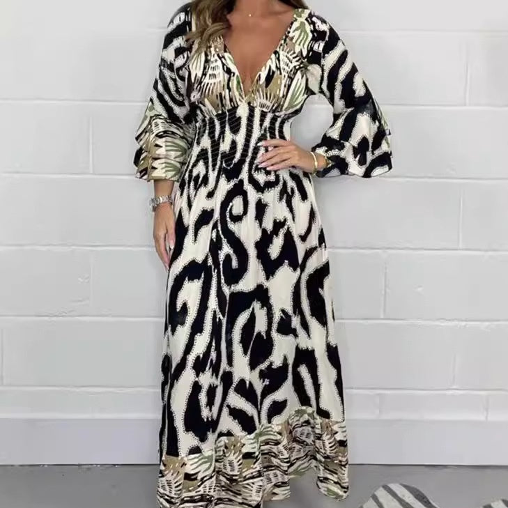 Grey – Deep V-neck long sleeve dress