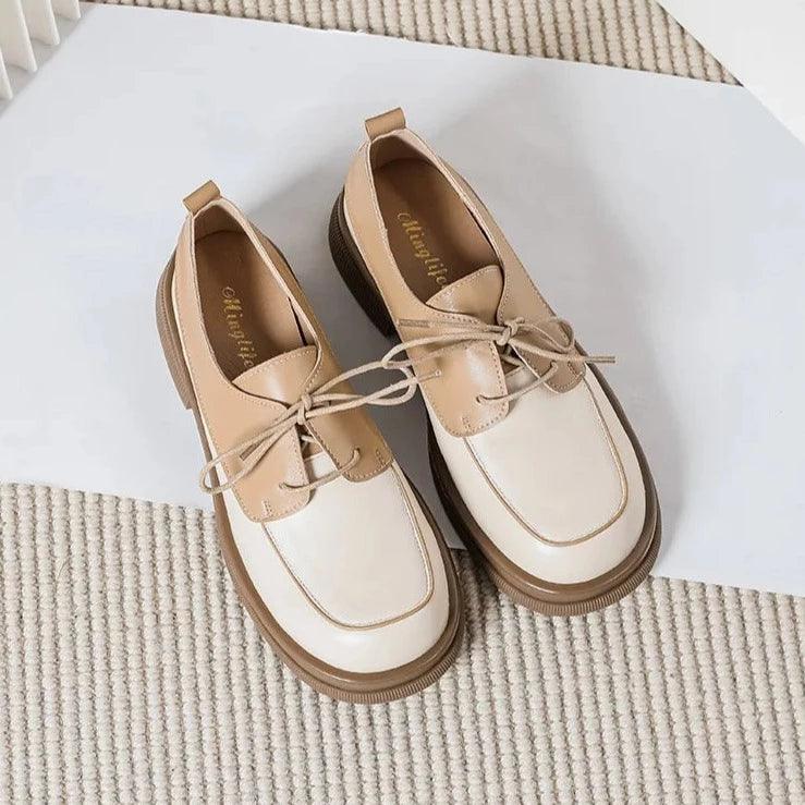 Stella Two-Tone Lace-Up Round-Toe Loafers