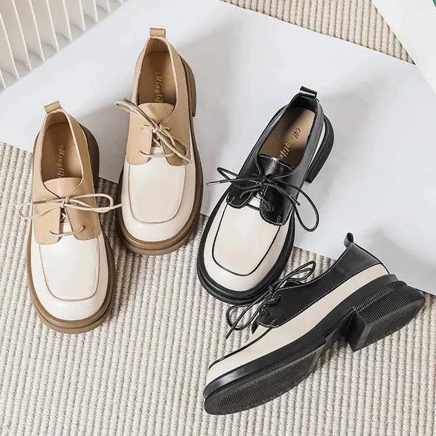 Stella Two-Tone Lace-Up Round-Toe Loafers