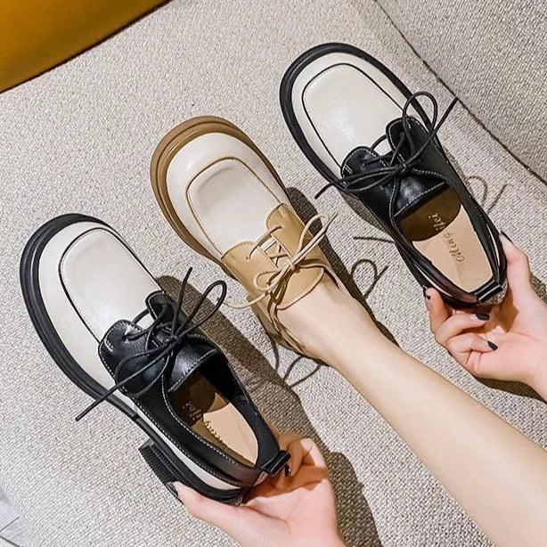 Stella Two-Tone Lace-Up Round-Toe Loafers