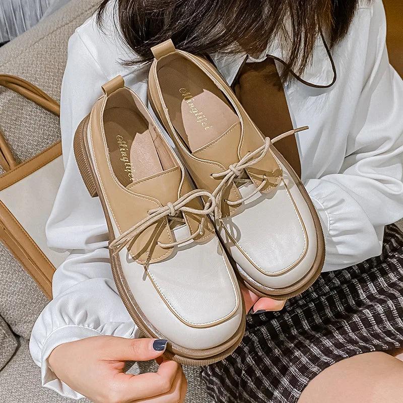 Stella Two-Tone Lace-Up Round-Toe Loafers