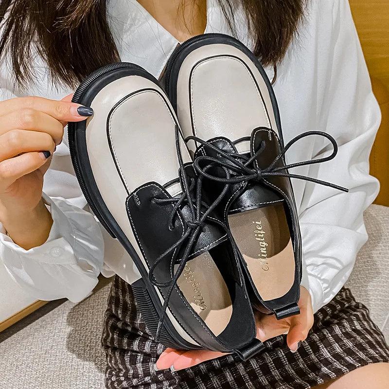 Stella Two-Tone Lace-Up Round-Toe Loafers