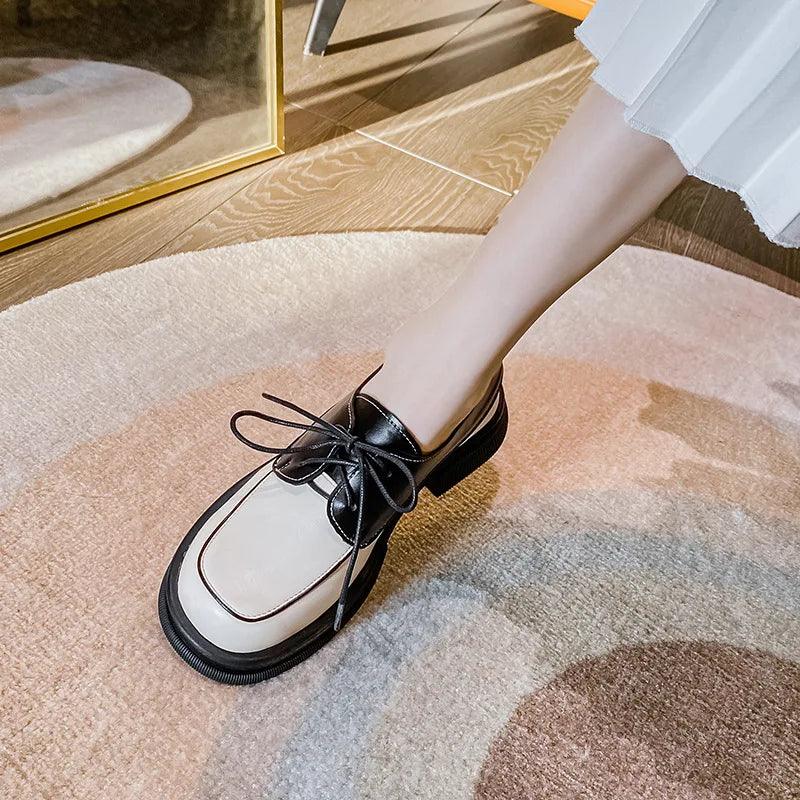 Stella Two-Tone Lace-Up Round-Toe Loafers