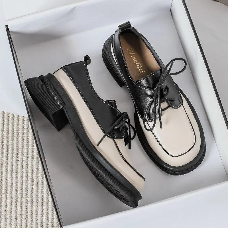 Stella Two-Tone Lace-Up Round-Toe Loafers
