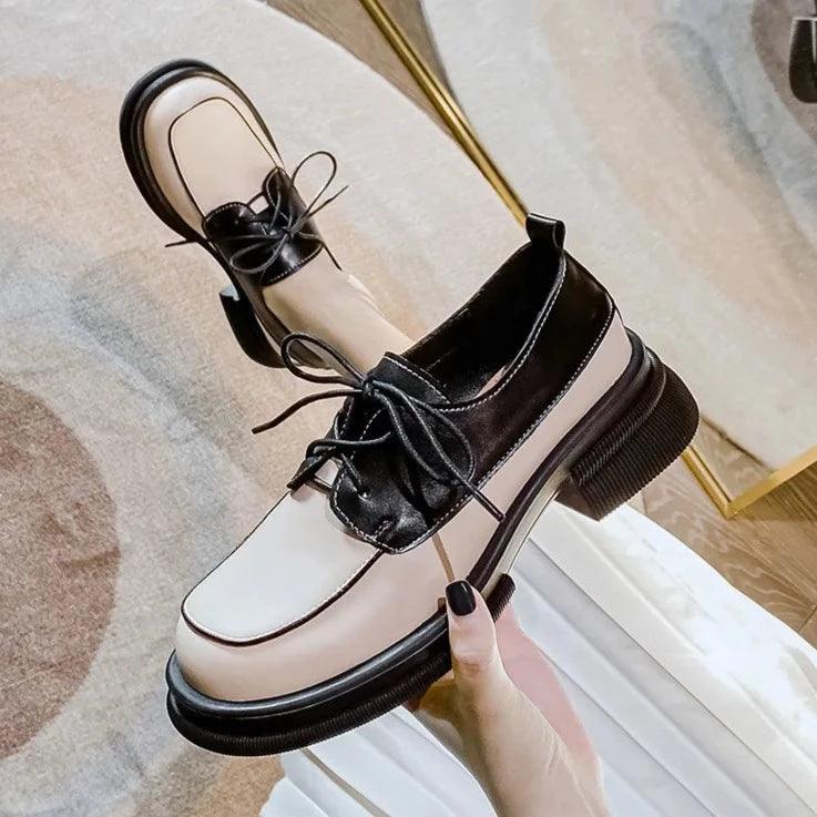 Stella Two-Tone Lace-Up Round-Toe Loafers