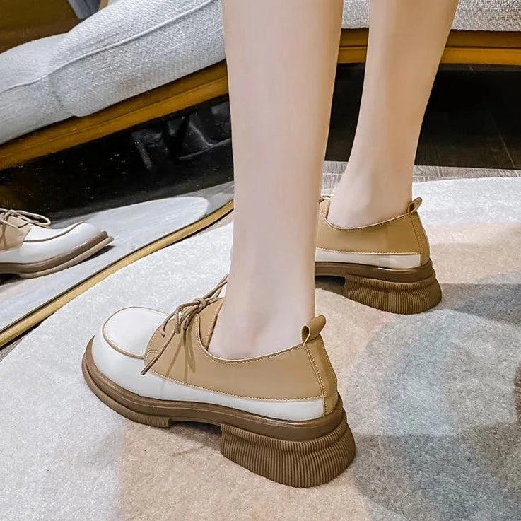 Stella Two-Tone Lace-Up Round-Toe Loafers