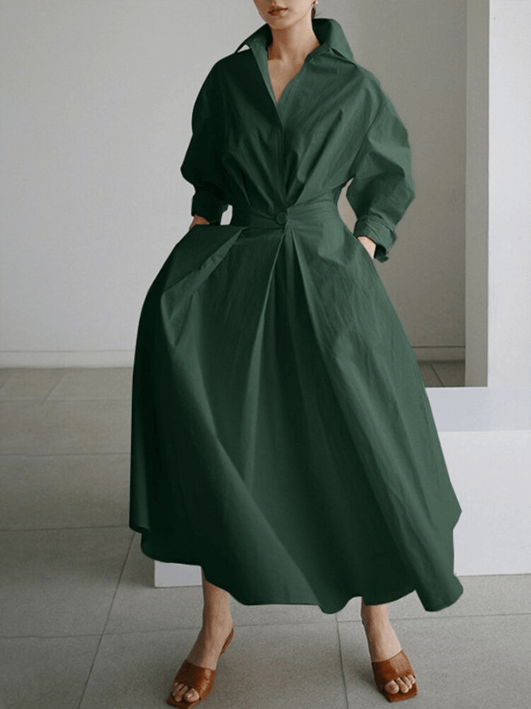 Ella - Retro Long Sleeve Maxi Dress with Pockets
