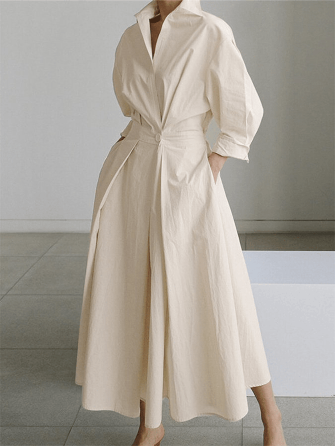 Ella - Retro Long Sleeve Maxi Dress with Pockets