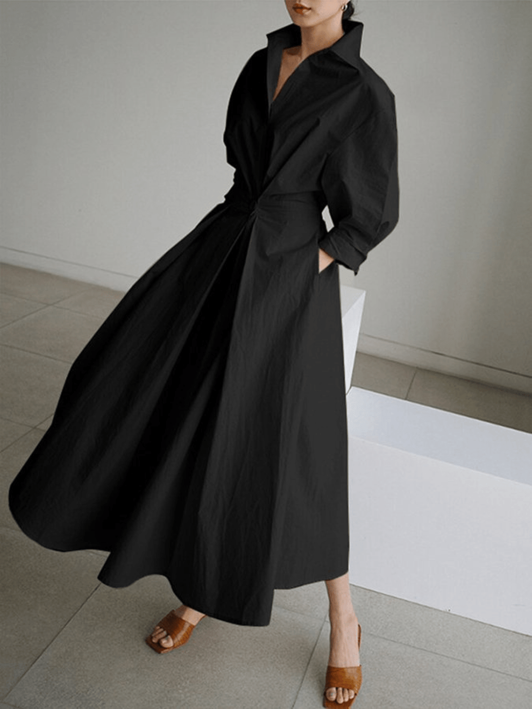 Ella - Retro Long Sleeve Maxi Dress with Pockets