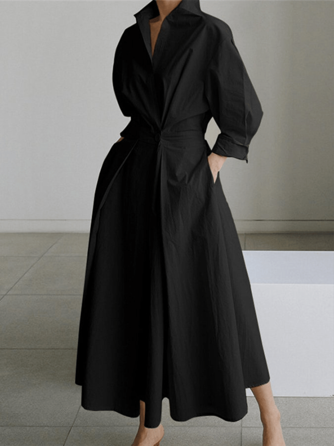 Ella - Retro Long Sleeve Maxi Dress with Pockets