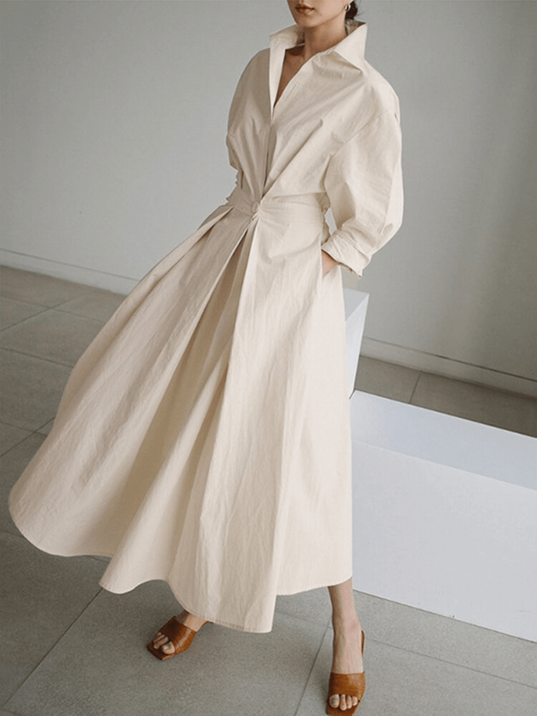 Ella - Retro Long Sleeve Maxi Dress with Pockets