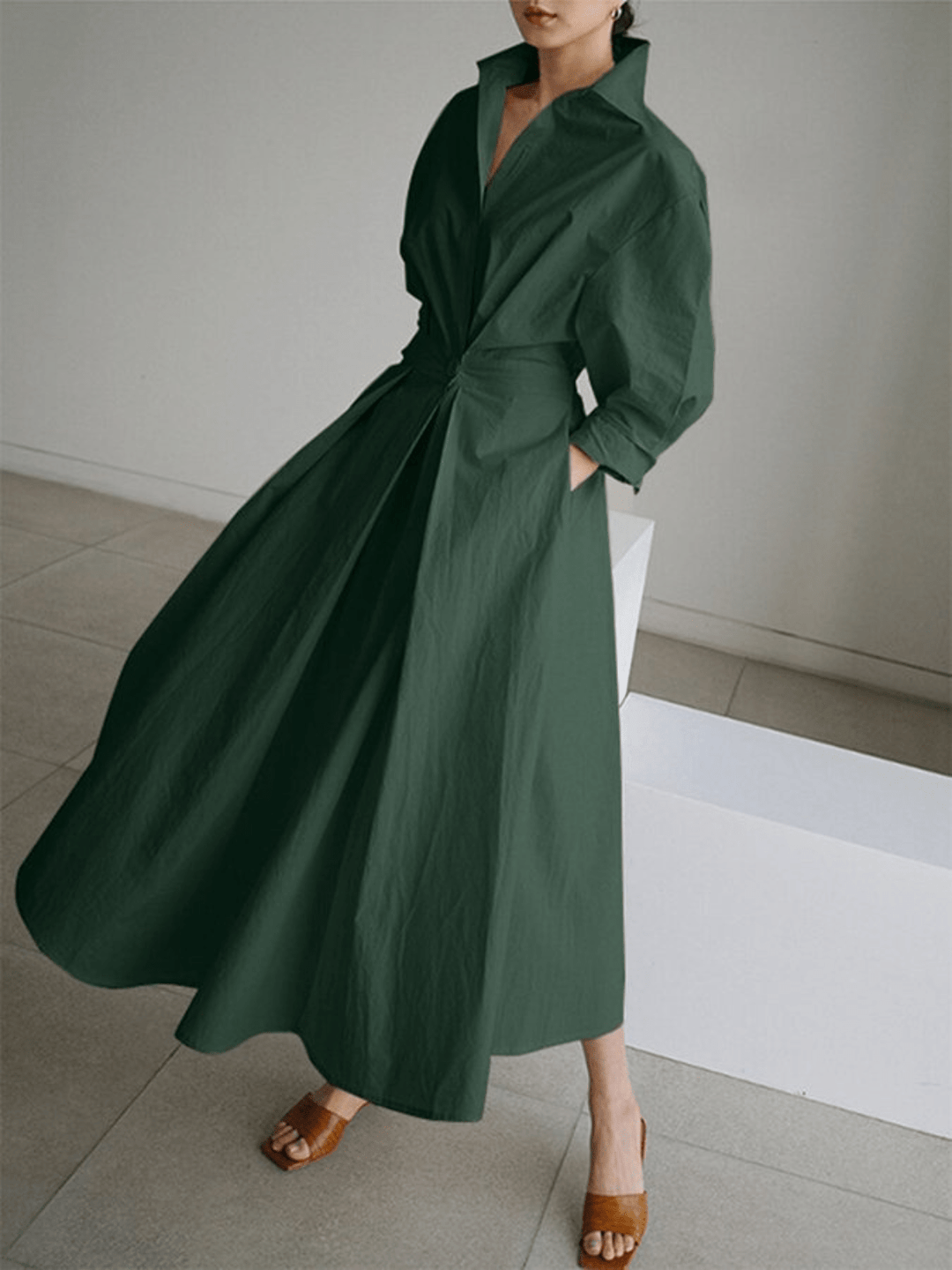 Ella - Retro Long Sleeve Maxi Dress with Pockets