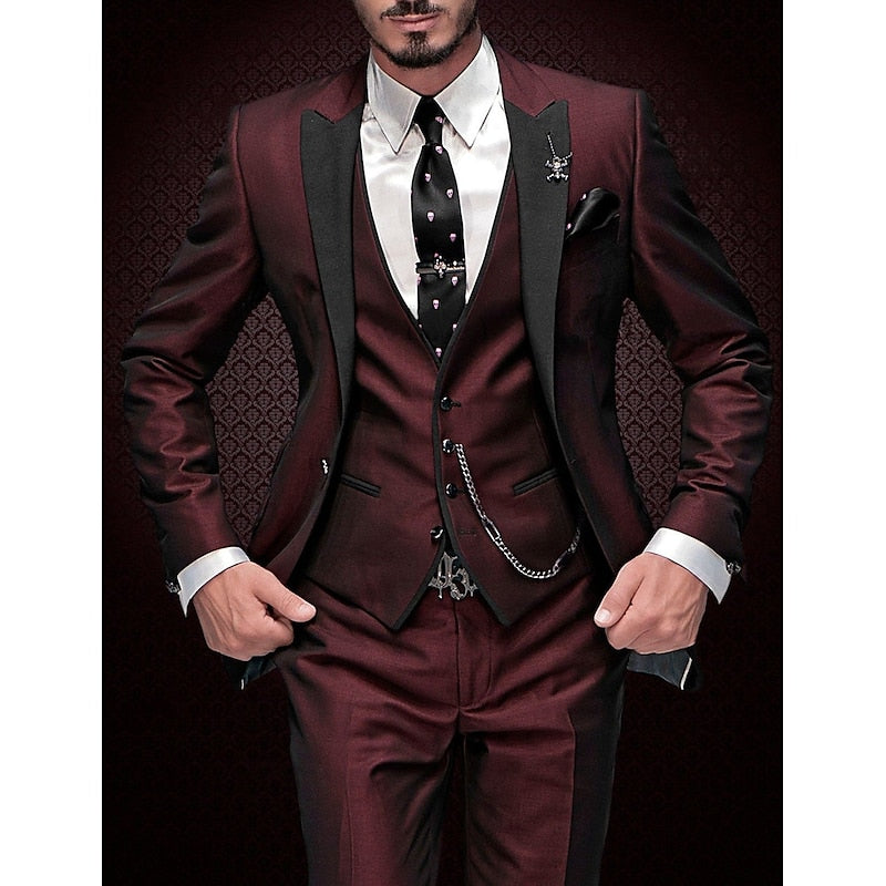 Men's 3-piece linen business suit: blazer, waistcoat, and pants