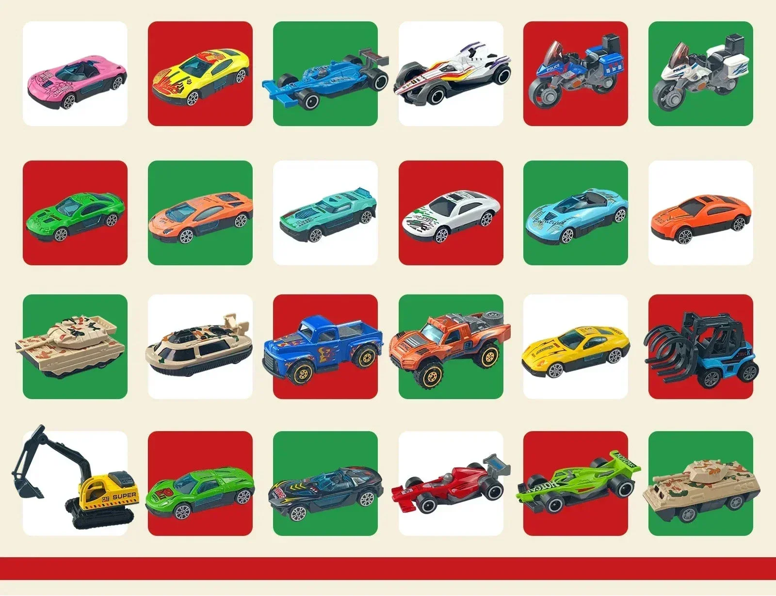 24ピース クリスマスギフト アドベントカレンダー 合金モデル ダイキャストカーセット