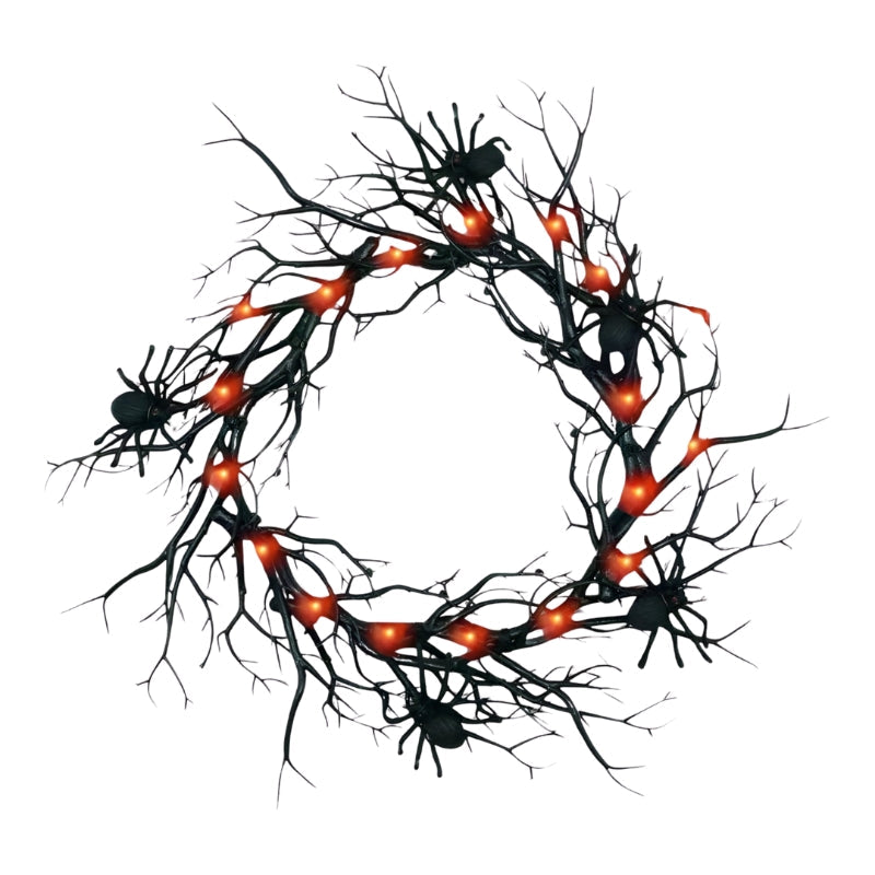 スパイダースプーク LEDハロウィンリース – ドアや窓に飾る吸血鬼と蜘蛛のデコレーション