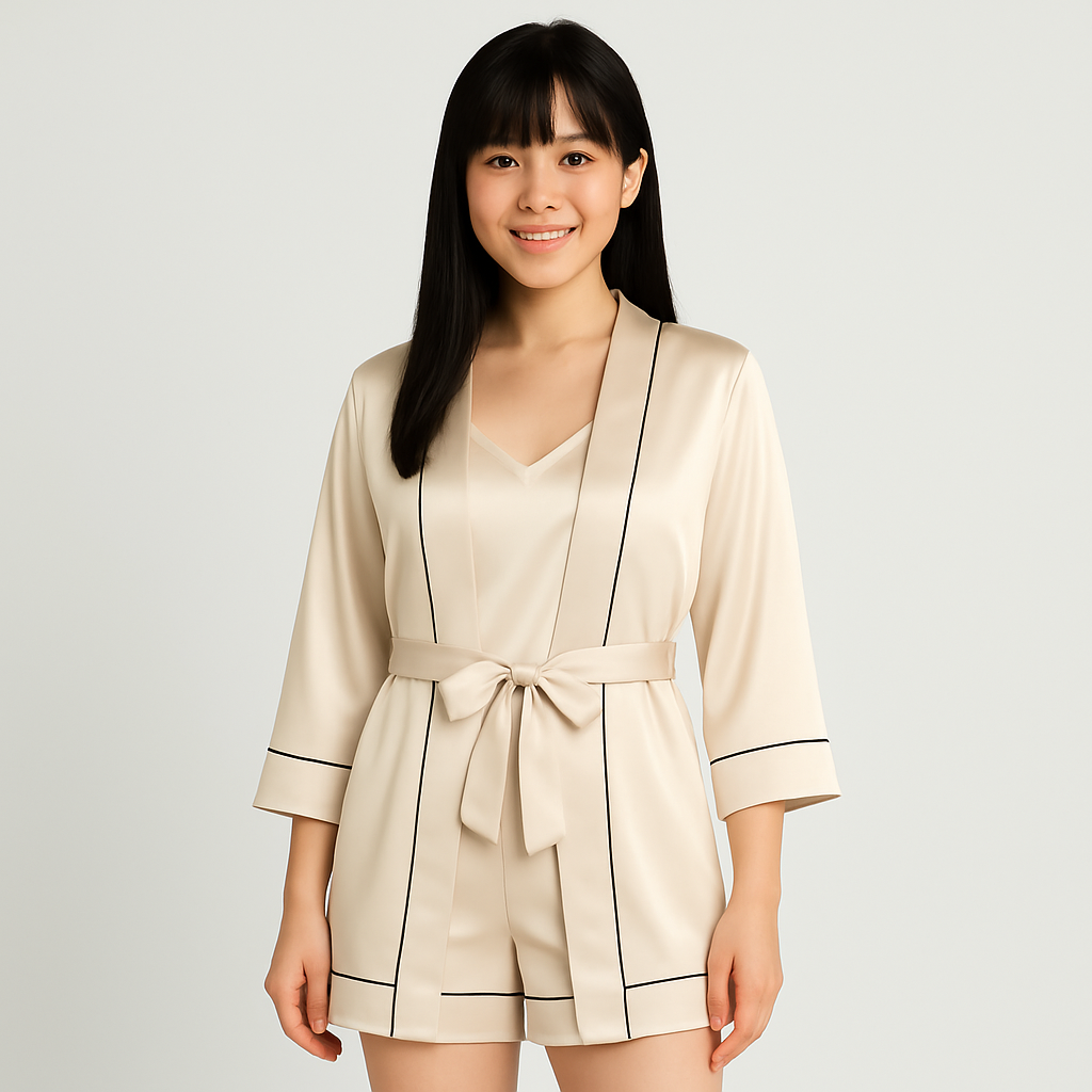 女性用サテンパジャマ3点セット