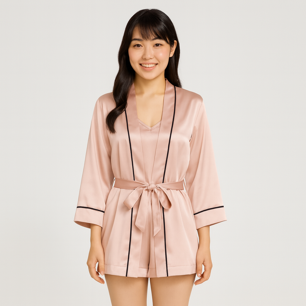 女性用サテンパジャマ3点セット