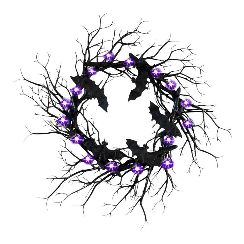 スパイダースプーク LEDハロウィンリース – ドアや窓に飾る吸血鬼と蜘蛛のデコレーション