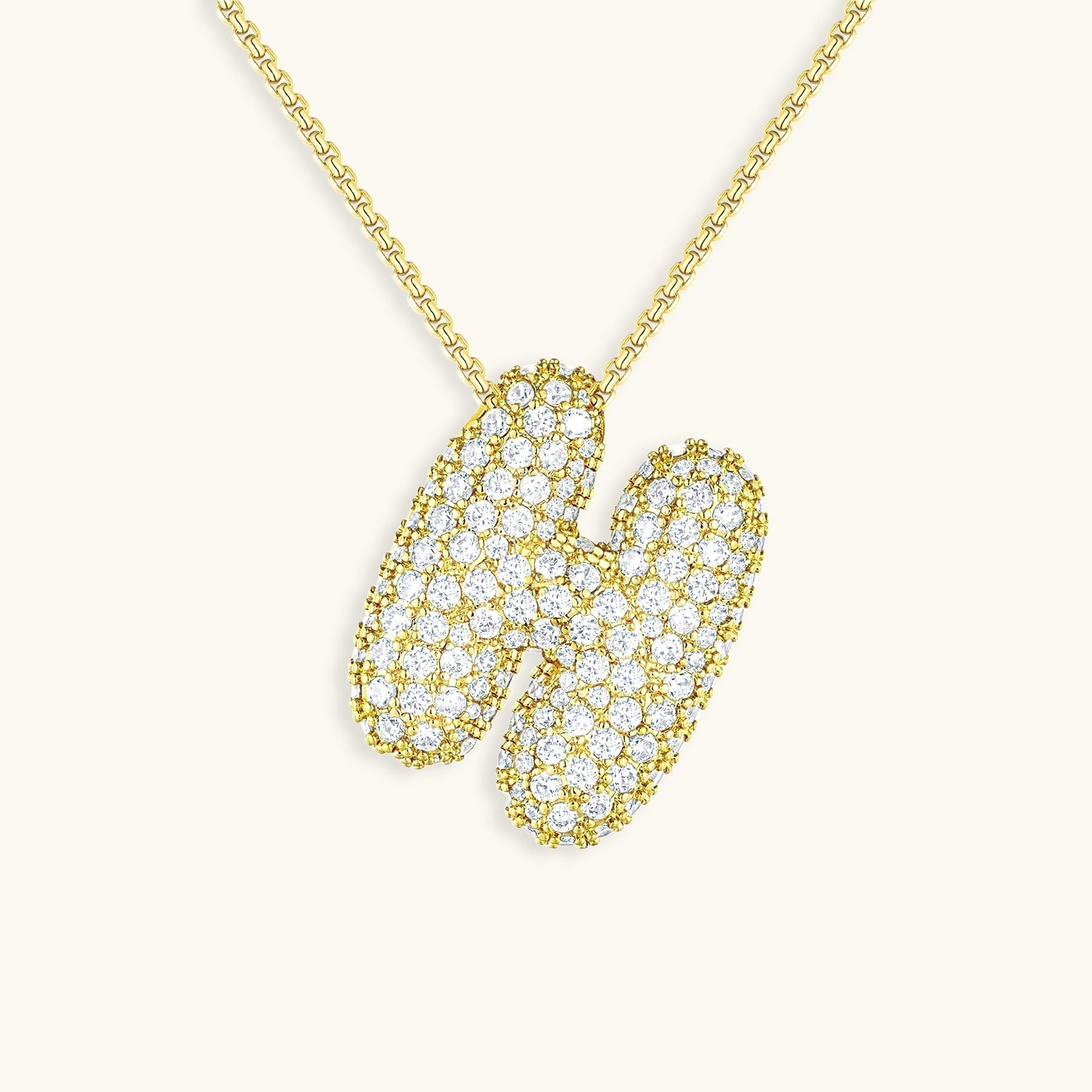 ダイヤモンド模様のルナバブルイニシャルネックレス - 母の日のパーソナライズギフト