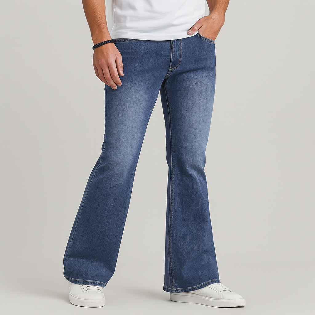 4レジェンド - メンズ用ストレッチデニムパンツ – 中腰丈、明るいウォッシュ加工、季節を問わず着用できるカジュアルなフィット感