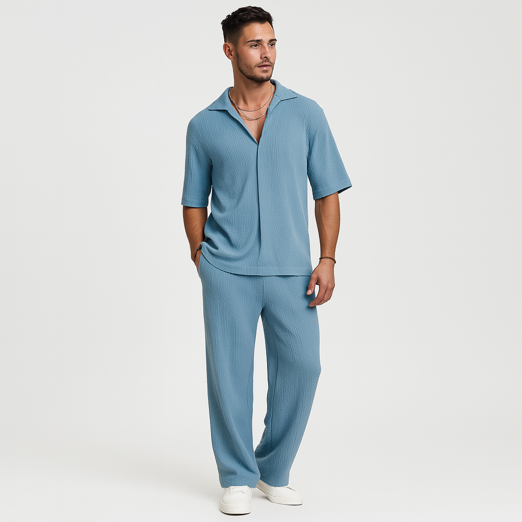 メンズツーピーススーツ - 長袖シャツとそれに合うズボンを組み合わせたスタイリッシュなカジュアルな服装