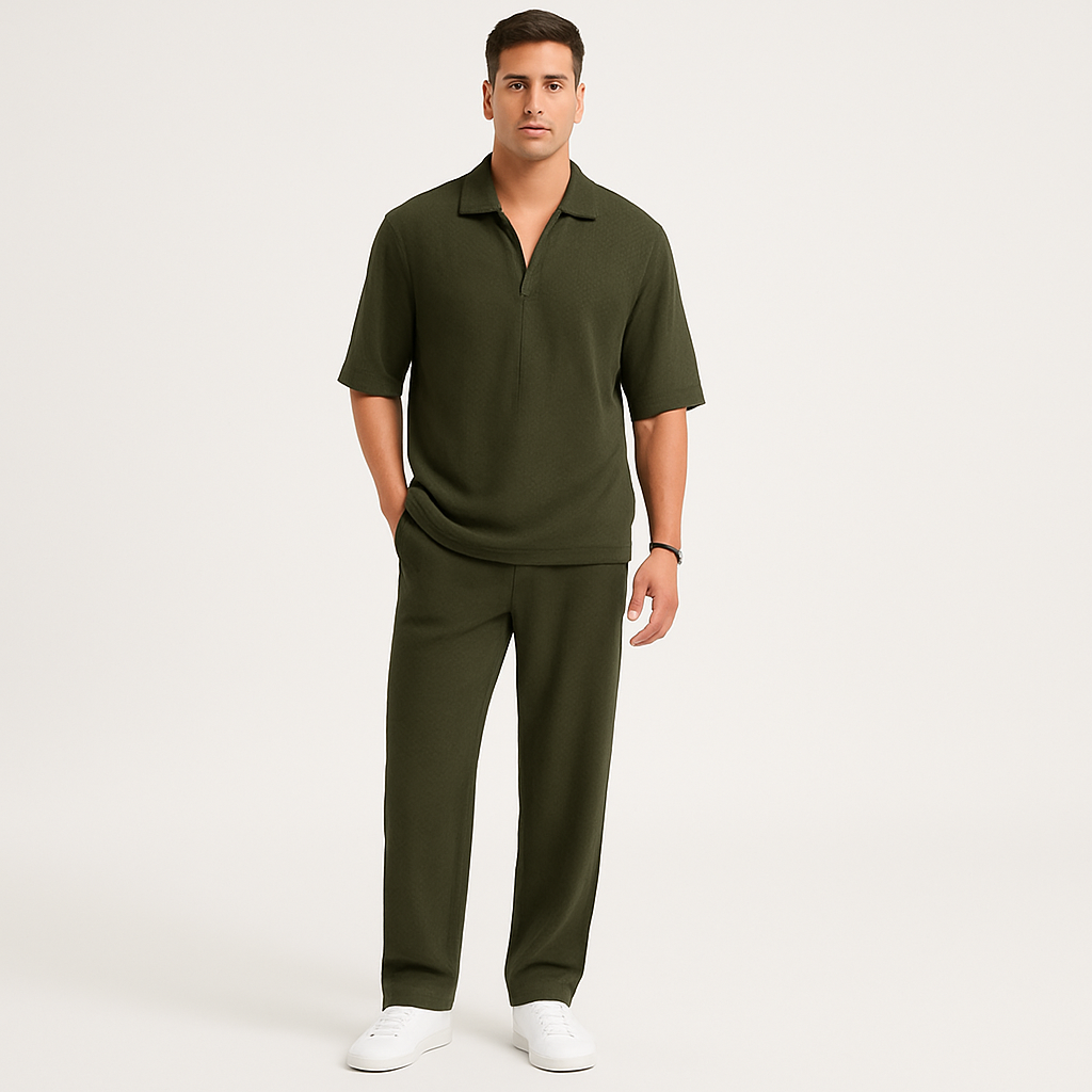 メンズツーピーススーツ - 長袖シャツとそれに合うズボンを組み合わせたスタイリッシュなカジュアルな服装